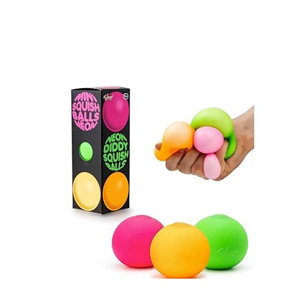 Tobar Neon Diddy Squish Ball Lot de 3 jouets tactiles lot de 3 Designs et couleurs assortis 39999
