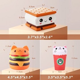 ANBOOR Lot de 3 Squishies Food Squishies Kawaii Cat Squishies Hamburger, Tasse à café pour chat, Smore Biscuits Smore Squeeze