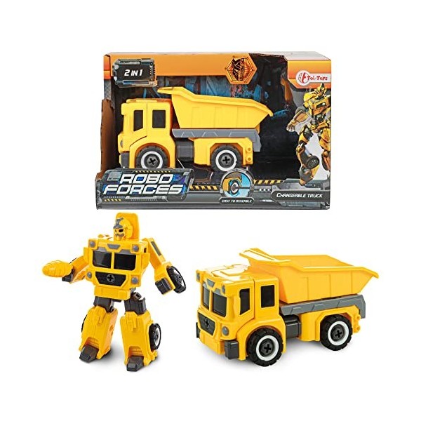 Toi-Toys Roboforces Transformers Robot de Voiture Camion Benne Jaune - Véhicule Jouet de Chantier Construction Figurine dact