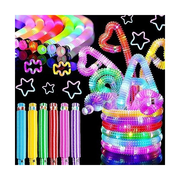 12PCS Mini tubes de pop jouets sensorie,lumineux tube pop,LED Light Up Toys Pop Tube,Fidget Toys Baton Lumineux Fluo,Extensib