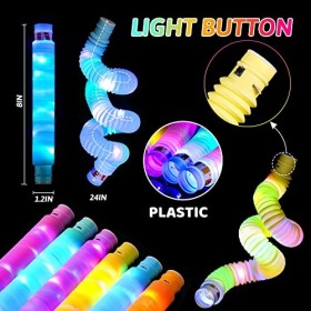 12 Pièces Lumineux Tube Pop,Mini Tubes de Pop Jouets sensorie,Fidget Toys Baton Lumineux Fluo,Pop Tubes,LED Allume Jouets pou