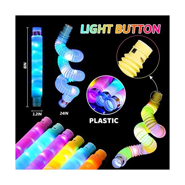 12 Pièces Lumineux Tube Pop,Mini Tubes de Pop Jouets sensorie,Fidget Toys Baton Lumineux Fluo,Pop Tubes,LED Allume Jouets pou
