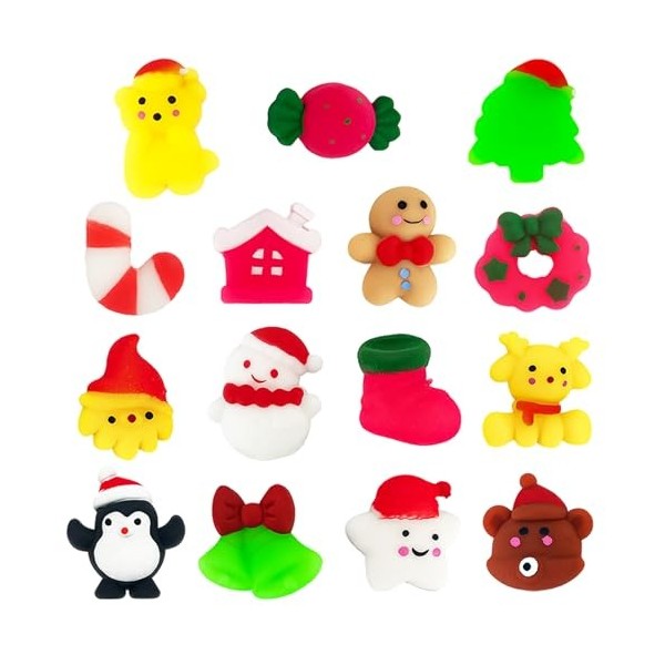 Lot de 15 jouets de Noël, sacs de fête de Noël Fillers Garçons Enfants Treats Fête Favors Cadeaux Jouet anti-stress en vrac, 