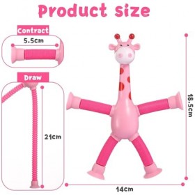 4 Pièces Jouet de Girafe à Ventouse Télescopique, Jouets sensoriels de Jouet de Girafe, Girafe Pop Tubes Fidget Jouet Jouet é