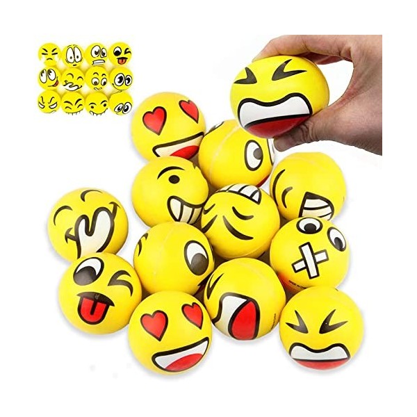 12 Pièces Emoji Boule Antistress, Billes Anti-Stress, Boule de Stress, Mini  Balles en Mousse Balle, Jouets de Décompression p