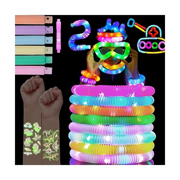 Lumineux Tube Pop,Pop Tubes Mini Jouets Sensoriels,12 PCS Fidget Toys Pop Tube,Mini Tube De Pop Jouet,Tube Anti Stress Enfant
