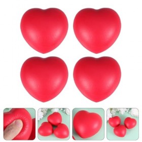 Lot de 4 balles anti-stress en forme de cœur rouge - En polyuréthane - Pour enfants et adultes