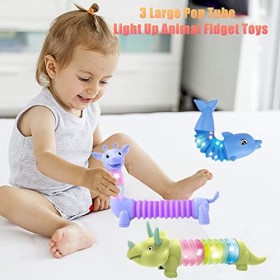 Lot de 3 jouets anti-stress en forme danimal avec lumière - Jouets anti-stress pour enfants autistes, jouets anti-stress pou