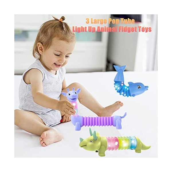 Lot de 3 jouets anti-stress en forme danimal avec lumière - Jouets anti-stress pour enfants autistes, jouets anti-stress pou