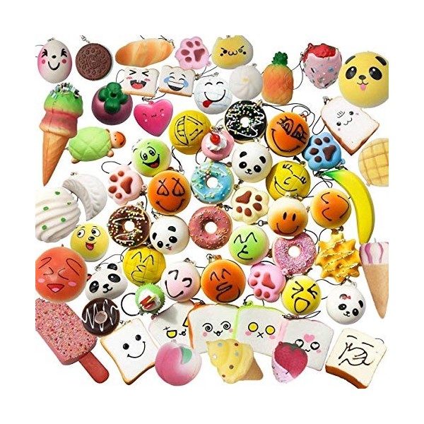 Karids Random – Pack de 20 Squishies Doux : Panda, Animal, Glace, Fruit, Pain, gâteau, brioches – Jumbo, Medium, Mini – Sangl