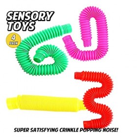 Pop Tubes Fidget Toys pour enfants et adultes, lot de 4 tubes pop très grands jouets sensoriels rouge/jaune/vert/rose 