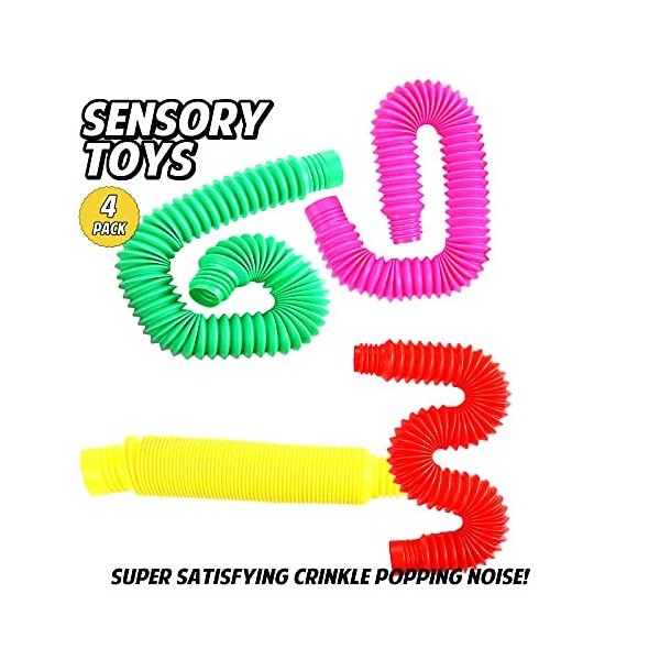 Pop Tubes Fidget Toys pour enfants et adultes, lot de 4 tubes pop très grands jouets sensoriels rouge/jaune/vert/rose 