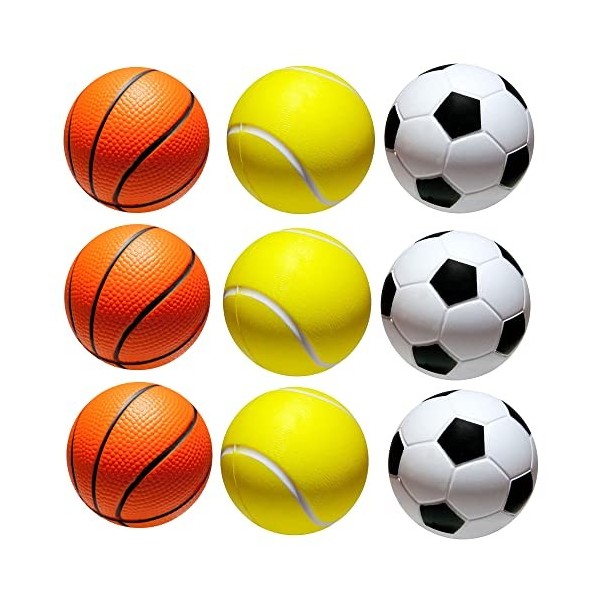 ZAHD 9 Pièces Mini ballons de sport en mousse réduction du Stress balles Anti-Stress Squeeze Foam Football pour Garçons et Fi