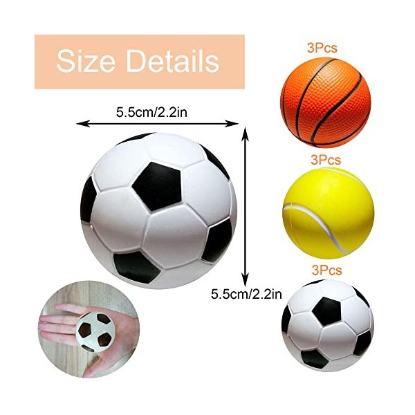 ZAHD 9 Pièces Mini ballons de sport en mousse réduction du Stress balles Anti-Stress Squeeze Foam Football pour Garçons et Fi