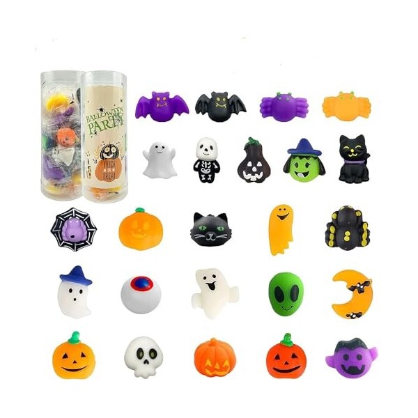 Fidget Toy Lot de 24 jouets Squeeze Toys,Kawaii jouets, Halloween Soft Squeeze Stress Relief Toys,Remplissage de sacs pour fê