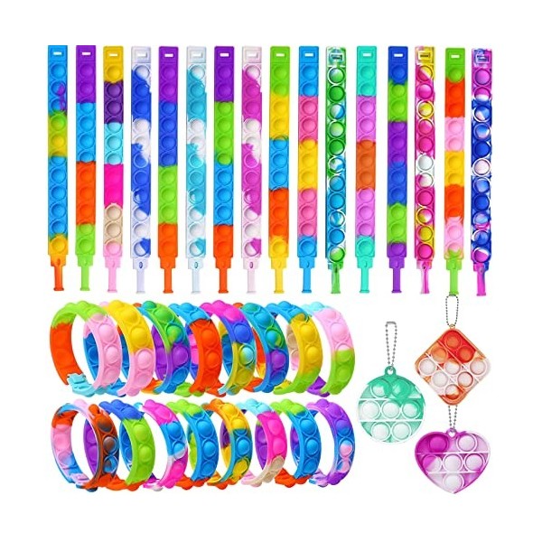 Bracelet Pop It Fidget Toy Anti Stress Pop Its Bracelets 35 Pièces Push Pop Bubble Sensory Fidgets Toys Multicolore Pack Popi
