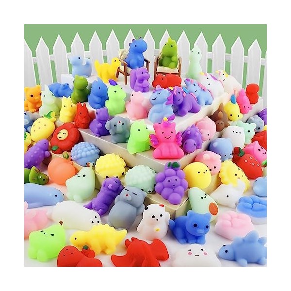 Lot de 60 jouets anti-stress Kawaii avec différents motifs danimaux, Mochi Squishy, Fidget Toys, cadeau danniversaire denf
