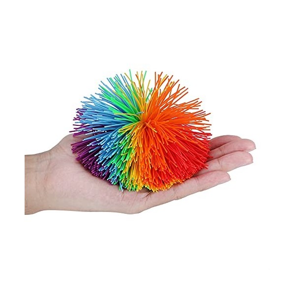 AYNEFY Toy Stringy Balls, Silicone Stress Relief Rainbow Stringy Balls Sensory Fidget Stringy Ball Rainbow Pom Bouncy Balle A