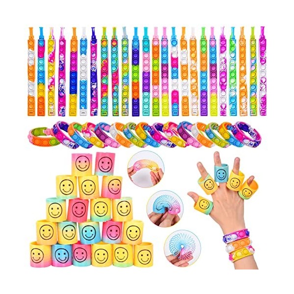 FORMIZON 40 Pièces Anti-Stress Fidget Toy Set, Pop Bracelets it, Rainbow Spiral Bobine, pour Enfants Adultes Petits Cadeaux A