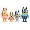 Bluey The Show Lot de 4 Figurines articulées à Collectionner, Bingo, Chili Mum et Bandit Dad 6,3 à 7,6 cm