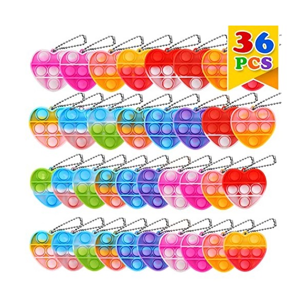 Lot de 36 mini jouets sensoriels à presser en silicone pour enfants et adultes - Forme de cœur colorée