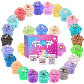 Kit de Slime Fluffy pour Enfants, with 28 Couleurs Butter Slime, Poopsie DIY Putty Slime Jouets Cadeau, Doux et Extensible, J