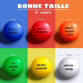 6 Pièces Balle Anti-Stress Motivationnelles 2,5 Pouces Balle de Soulager dAnxiété avec Mots Inspirants Boule Anti-Stress Mot