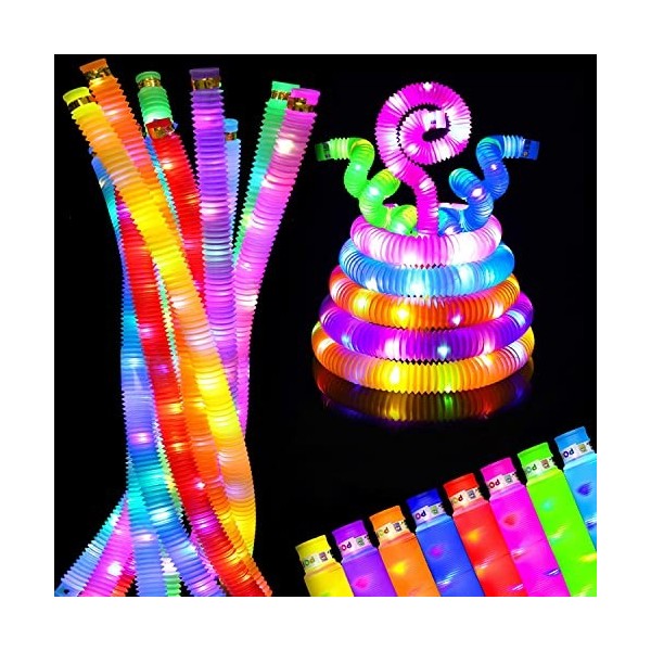 12 Pièces Mini Tubes de Pop Jouets Sensorie,Pop Tubes Mini Jouets Sensoriels,Lumineux Tube Pop,LED Light Up Toys Pop Tube,LED