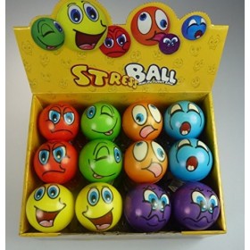 Lot de 12 balles antistress multicolores, env. 6 cm de diamètre, motifs grimaces