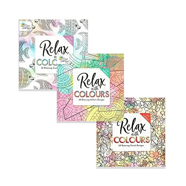 Styloo Lot de 3 livres de coloriage pour adultes, 180 motifs - Illustrations danimaux, de fleurs, de motifs - Carnet de dess