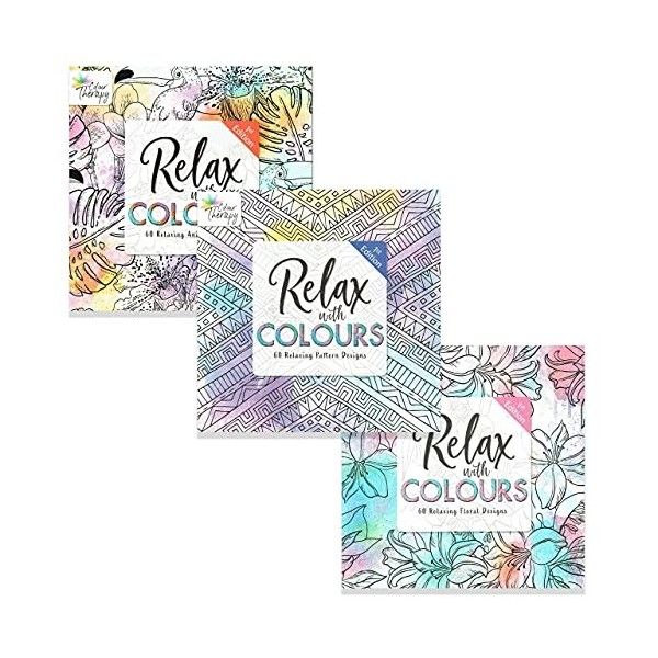 Styloo Lot de 3 livres de coloriage pour adultes, 180 motifs - Illustrations danimaux, de fleurs, de motifs - Carnet de dess