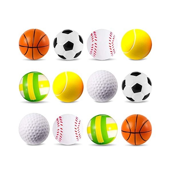 POTWPOT Lot de 12 petites balles de sport souples en mousse souple pour le  football, le basket-ball, le tennis, le baseball