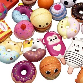 xuanliu Lot de 30 jouets à écraser Kawaii mignons 1 Jumbo + 29pcs moyennes/minus aléatoires pour gâteaux, pains, pandas, ch