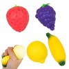 Lot de 4 balles anti-stress boueuses pour les fruits - Fraise, raisin, citron, banane - Balles de stress amusantes - Jouet se