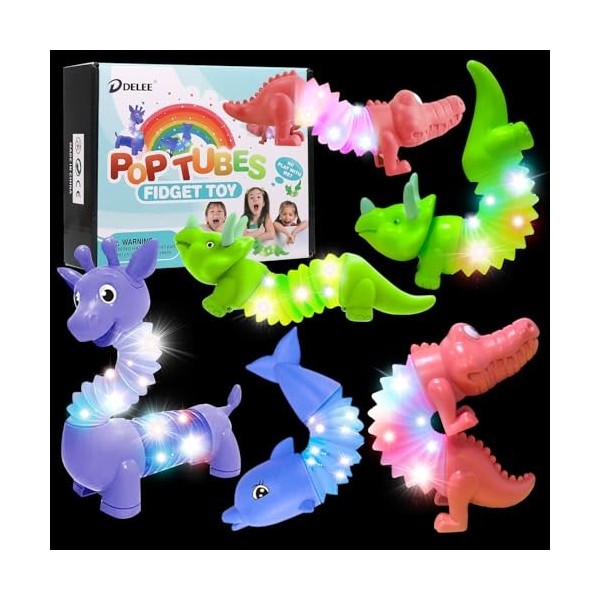 DELEE Lot de 4 tubes sensoriels pour tout-petits avec lumière LED, jouets anti-stress pour enfants autistes, fournitures de f