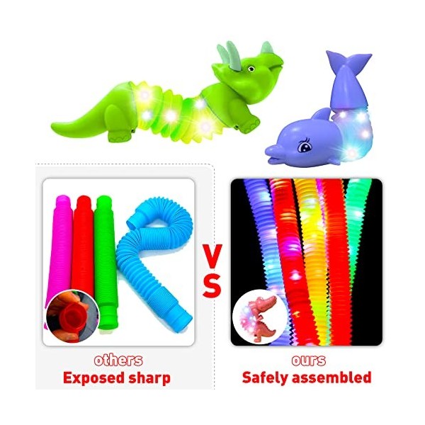 DELEE Lot de 4 tubes sensoriels pour tout-petits avec lumière LED, jouets anti-stress pour enfants autistes, fournitures de f