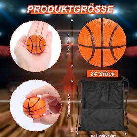 Erinnmy Lot de 24 mini ballons de basket, 4 cm, anti-stress, pour enfants, école, carnaval, récompense, sac cadeau