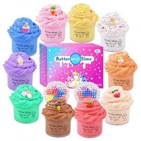 Lot de 12 kits de Slime moelleux, avec 2 balles anti-stress, licorne, gâteau, bonbons animaliers et beurre de fruits, jouet é
