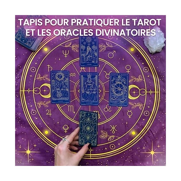 Tapis Voyance & Pochon - Tapis Oracle, Cartes et Tarot Divinatoire - Nappe dAutel en Velour pour Pratiquer la Cartomancie et