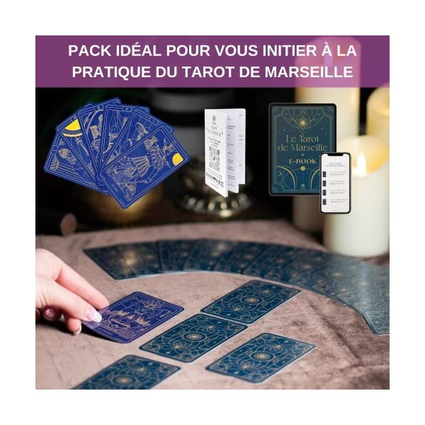 Tarot de Marseille + Livret & E-Book de 196 Pages Tarot Divinatoire en Français Parfait pour Débutant | Voyance, Divination &