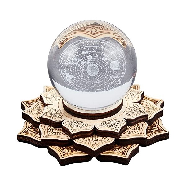 GORGECRAFT 4.1" Lotus Cristal Sphère Présentoir Bois Boule de Cristal Grille Planche en Bois Support de Base Support Décorati