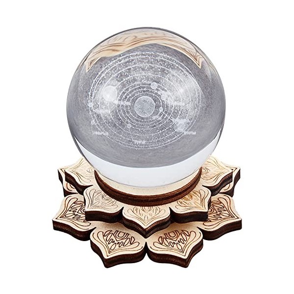 GORGECRAFT 4.1" Lotus Cristal Sphère Présentoir Bois Boule de Cristal Grille Planche en Bois Support de Base Support Décorati