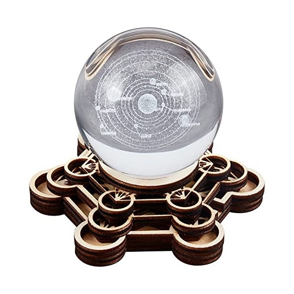 GORGECRAFT 4.1" Lotus Cristal Sphère Présentoir Bois Boule de Cristal Grille Planche en Bois Support de Base Support Décorati