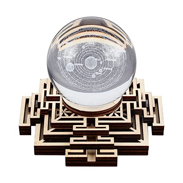 GORGECRAFT 4.1" Lotus Cristal Sphère Présentoir Bois Boule de Cristal Grille Planche en Bois Support de Base Support Décorati