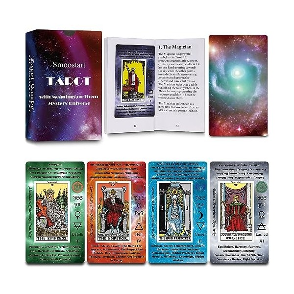 Smoostart 78 Cartes de Tarot avec Guide, Jeu de Cartes de Tarot holographique avec boîte colorée pour débutants et Joueurs Pr