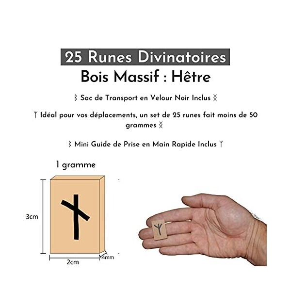 RUNES DIVINATOIRES VIKING, Set x25 Runes Bois Massif Hêtre Avec Sac. Idéal Pour Voyance, Divination et Magie. Alphabet Runi