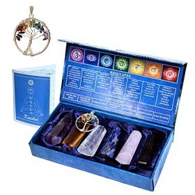 KACHVI Pierres de guérison Baguettes de Chakra Cristaux de Reiki Noire Quartz 2.25-2.50" 6 Crayons à facettes 6pc Ensemble