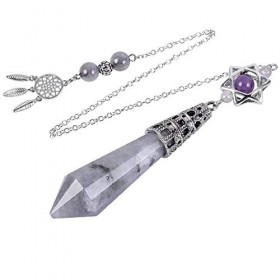 mookaitedecor Labradorite Divinatoire Pendule Radiesthésie Pierre Naturelle Cristal Facette Attrapeur de Rêve pour Divination