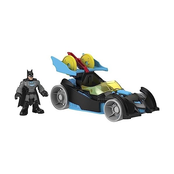 Imaginext DC Super Friends voiture Batmobile avec effets lumineux et lance projectiles disques, 1 figurine Batman incluse, jo