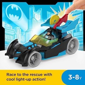 Imaginext DC Super Friends voiture Batmobile avec effets lumineux et lance projectiles disques, 1 figurine Batman incluse, jo